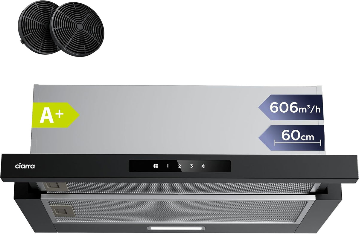 Campanas de pared CBCB6909A, 60 cm, con iluminación LED, negro, para la cocina, CIARRA