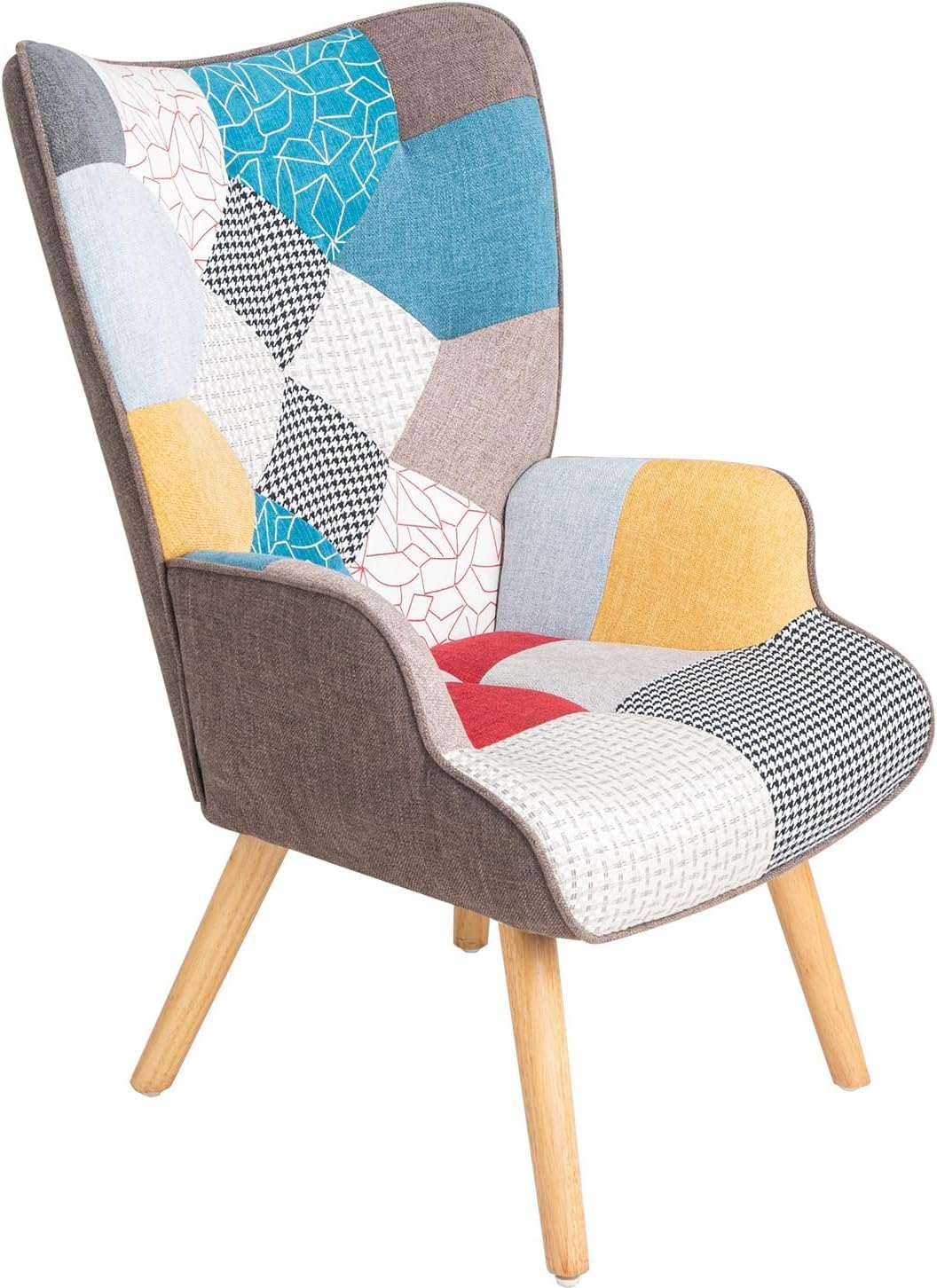 sillón, 69 × 75 × 95 cm, madera, para la oficina, para el dormitorio, Gardenia, Sillón Acolchado con Respaldo Alto, diseño Moderno para salón