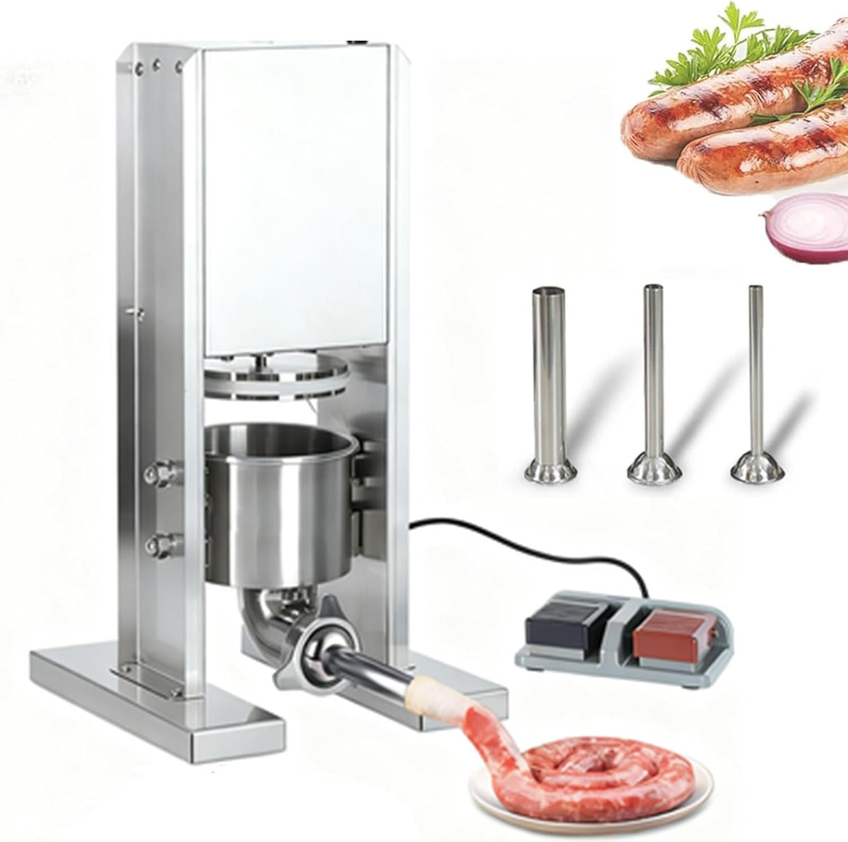 Picadoras de carne, 13 mm, 3 l, acero inoxidable, Joyfitness, Máquina Para Embutir Salchichas De Acero Inoxidable, Con 3 Tubos De Relleno, 220v