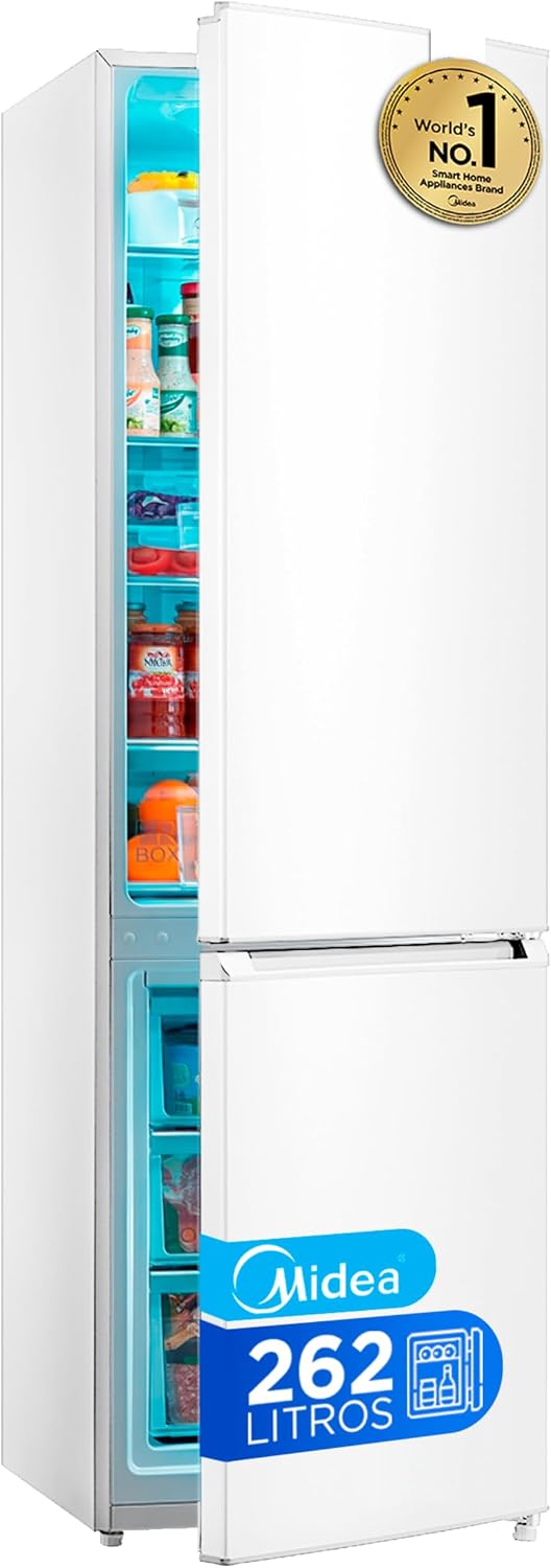 frigorífico, 55 cm, 262 L, 65L, 39 dB, blanco, Midea, Silencioso 39 dB
