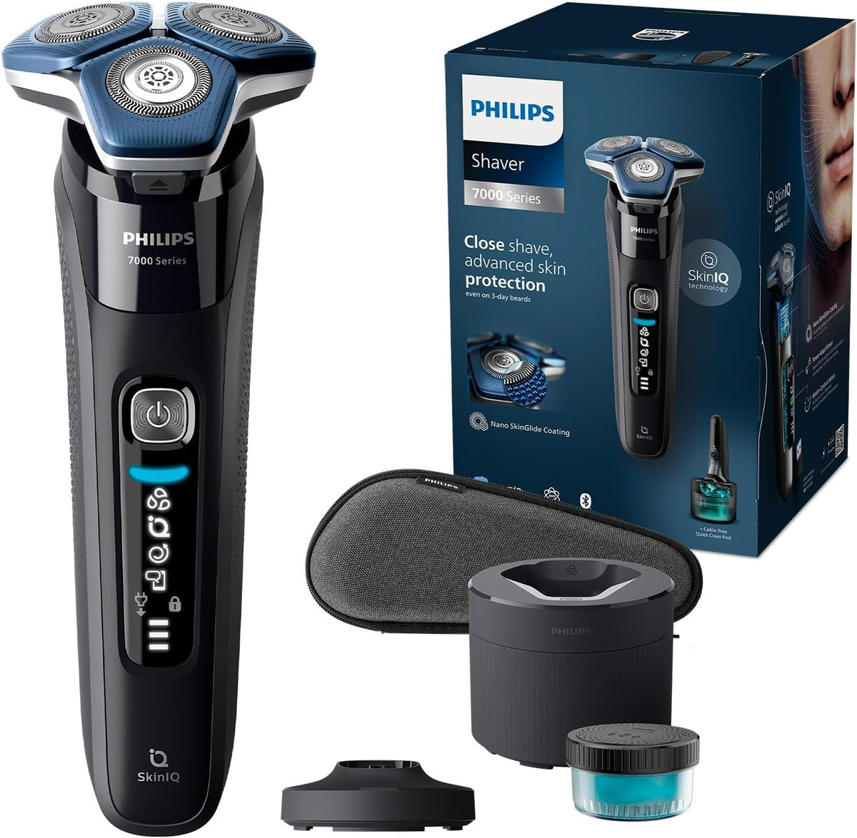 Philips S7886/55 Afeitadoras eléctricas rotativas para hombre, negro, Philips Serie 7000 Afeitadora Eléctrica Hombre, 45 cuchillas, 60min de uso