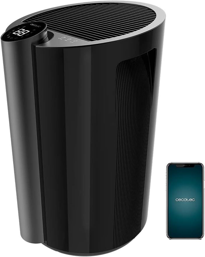 Deshumidificadores, 320 W, 20L, con iluminación LED, con WiFi, Cecotec, Deshumidifica 20L/día, Depósito extraíble de 4, 5 litros, Control por wifi