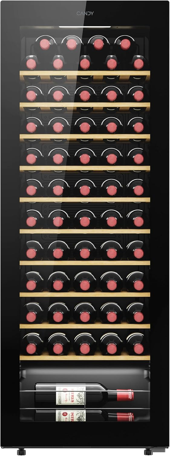 Bodegas de vino independientes CWC058, 128 × 47,5 × 45,6 cm, con iluminación LED, con WiFi, con estantes, negro, CANDY