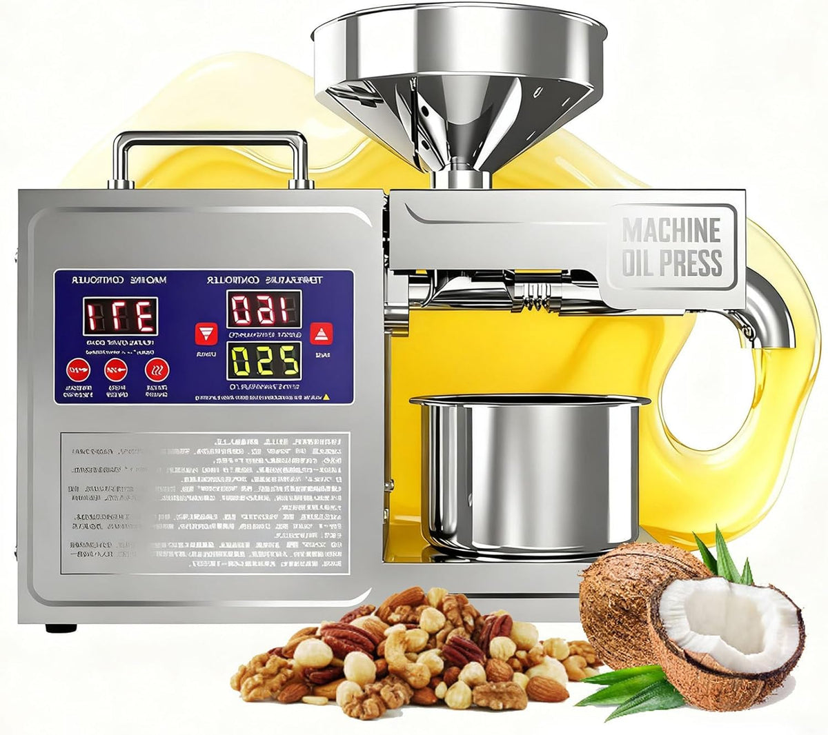 Exprimidores eléctricos, 820W, AUTUMFLATGAO, Prensa Aceite Oliva Automática De 820W, Maquina Cortar Aceitunas En Frío Y Caliente para El Hogar