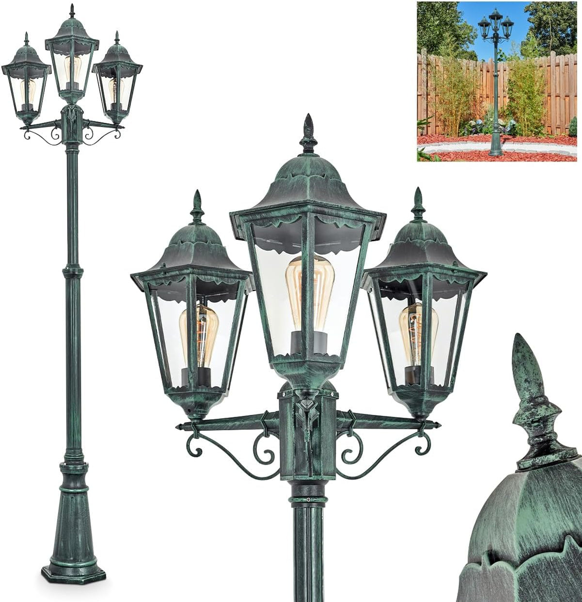 Farolas IP44, 245 cm, metal, vidrio, negro, para el jardín, hofstein, altura máx. 245 cm, 3 x E27