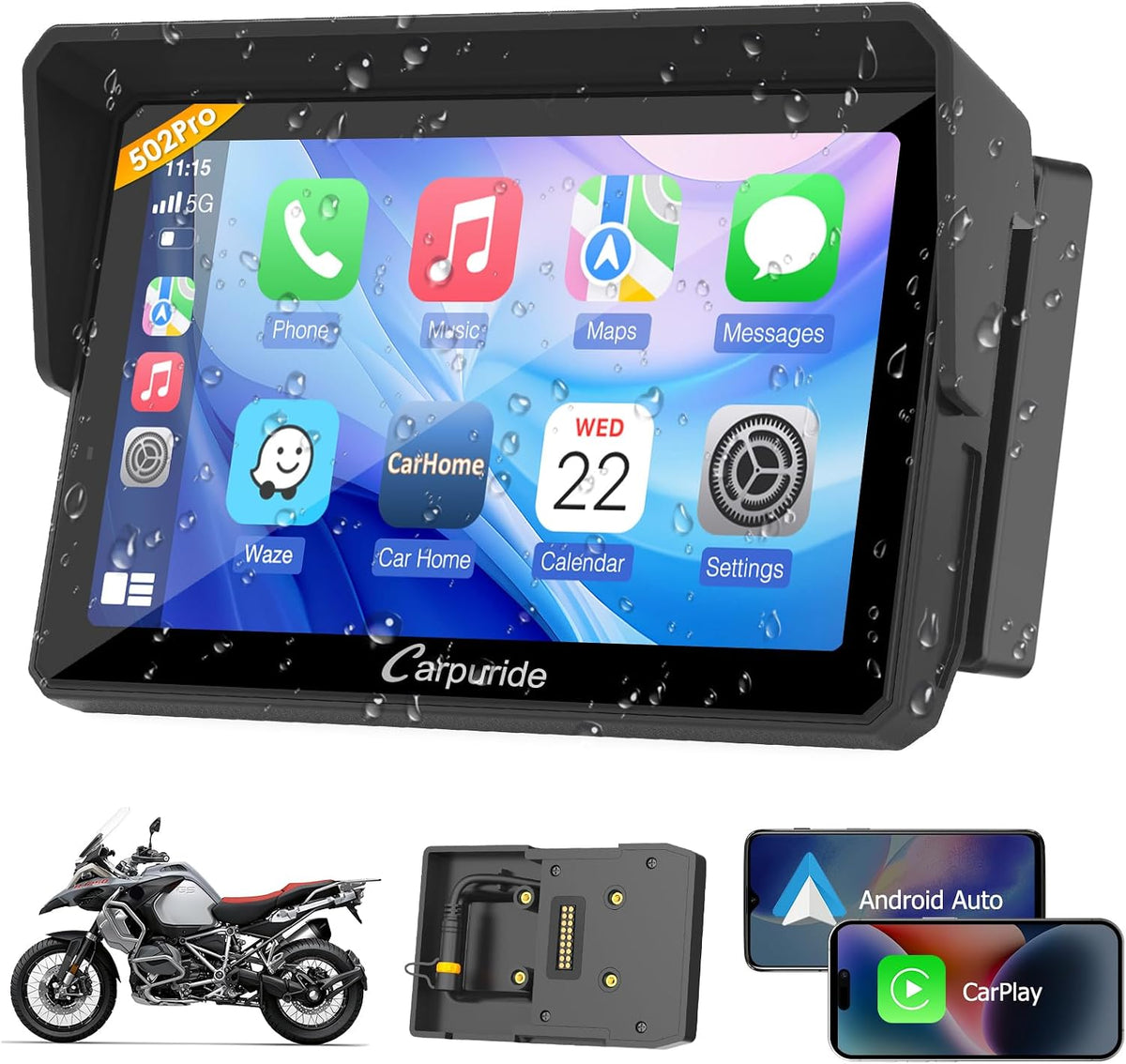 GPS para moto, CARPURIDE, W502BPro para B.-M.W Moto CarPlay y Android Auto y