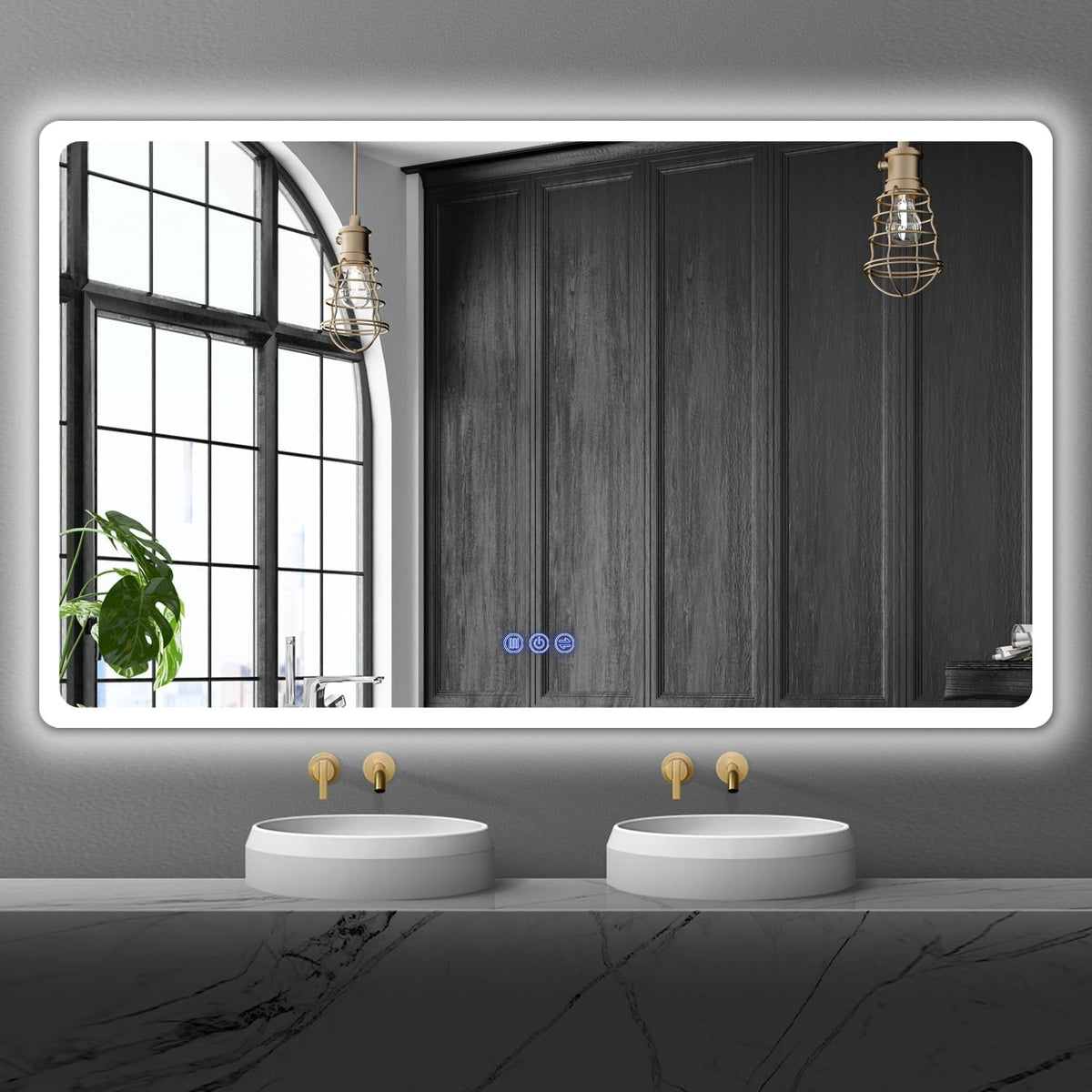 Espejos de aumento de pared IP65, 150 × 90cm, con iluminación LED, regulable, vidrio, baklon, Espejo Baño con Luz 150x90cm, 3000K/4500K/6000K