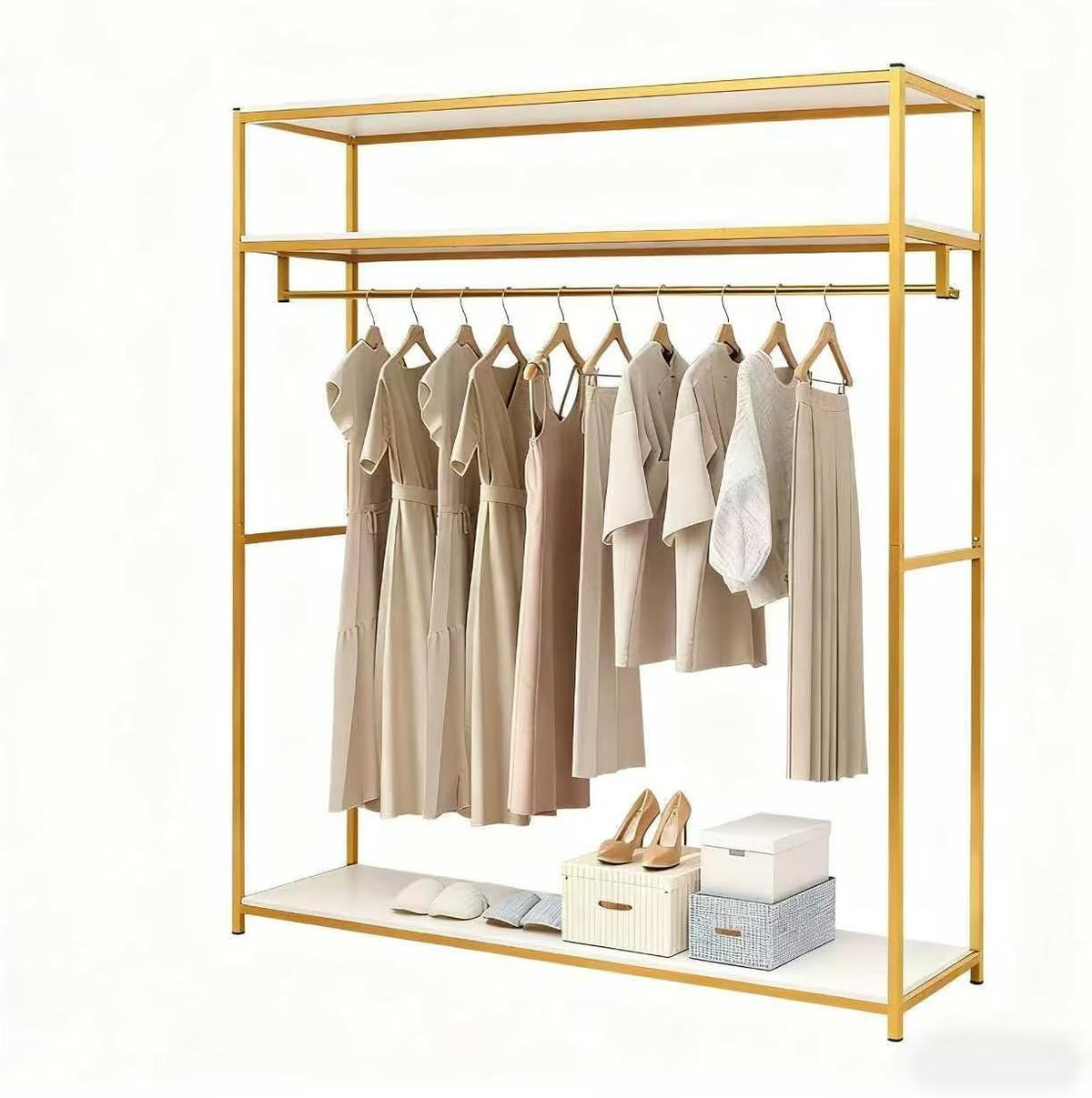 Percheros burro, 145 × 40 × 180 cm, metal, HIKUUER, Perchero de metal dorado para ropa, 145 x 40 x 180 cm