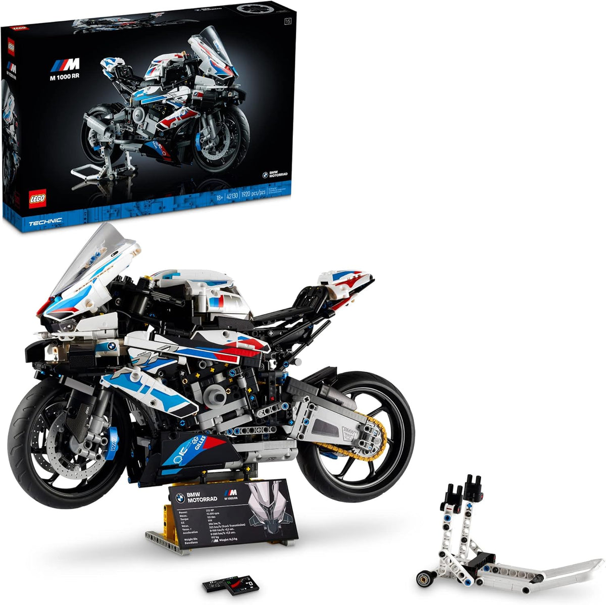 Sets de construcción, 27 cm, LEGO, LEGO Technic BMW M 1000 RR 42130 Model Building Kit, A for Motorcycle Fans (1, 925 Pieces)