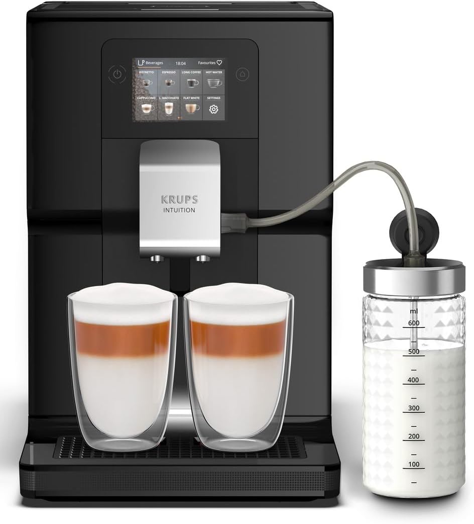 cafetera EA8738, 44 × 28 × 40 cm, negro, KRUPS, máquina de café con indicadores lumínicos, 11 bebidas personalizables, 8 recetas personalizadas