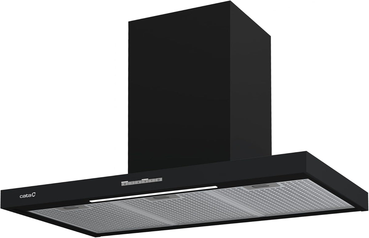 Campanas de pared, 90 cm, con iluminación LED, regulable, negro, Cata, 802 m3/h, 4 Velocidades 3+1 Turbo