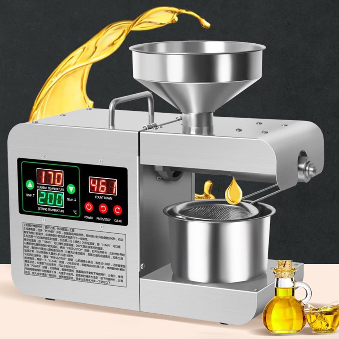Licuadoras, 28cm, 820 W, acero inoxidable, FENGSSLL, extractor de aceite de nuez de acero inoxidable 304, semilla de prensa caliente en frío de 820 W