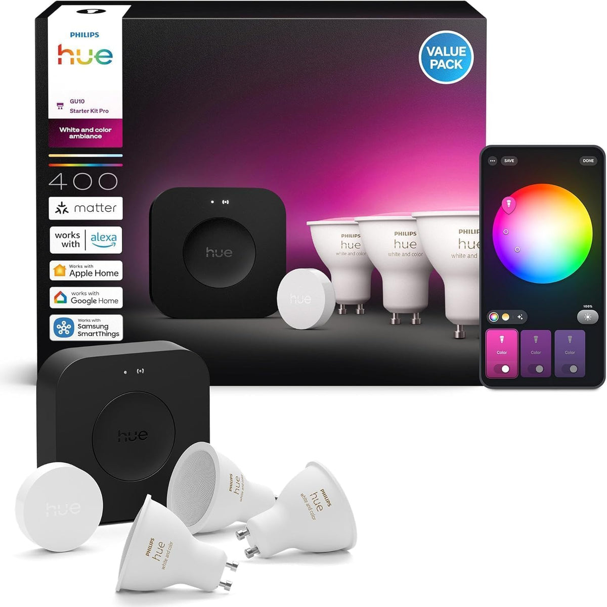 Philips GU10 Bombillas Wi-Fi, con iluminación LED, control inteligente