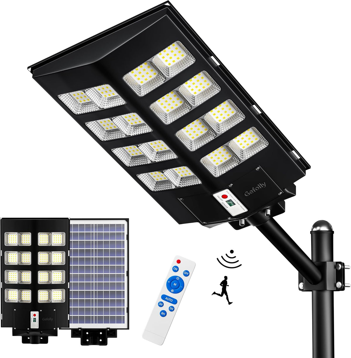 Iluminación de seguridad SL-3000W, Gefolly, SL-3000W Luz Solar Exterior Potente