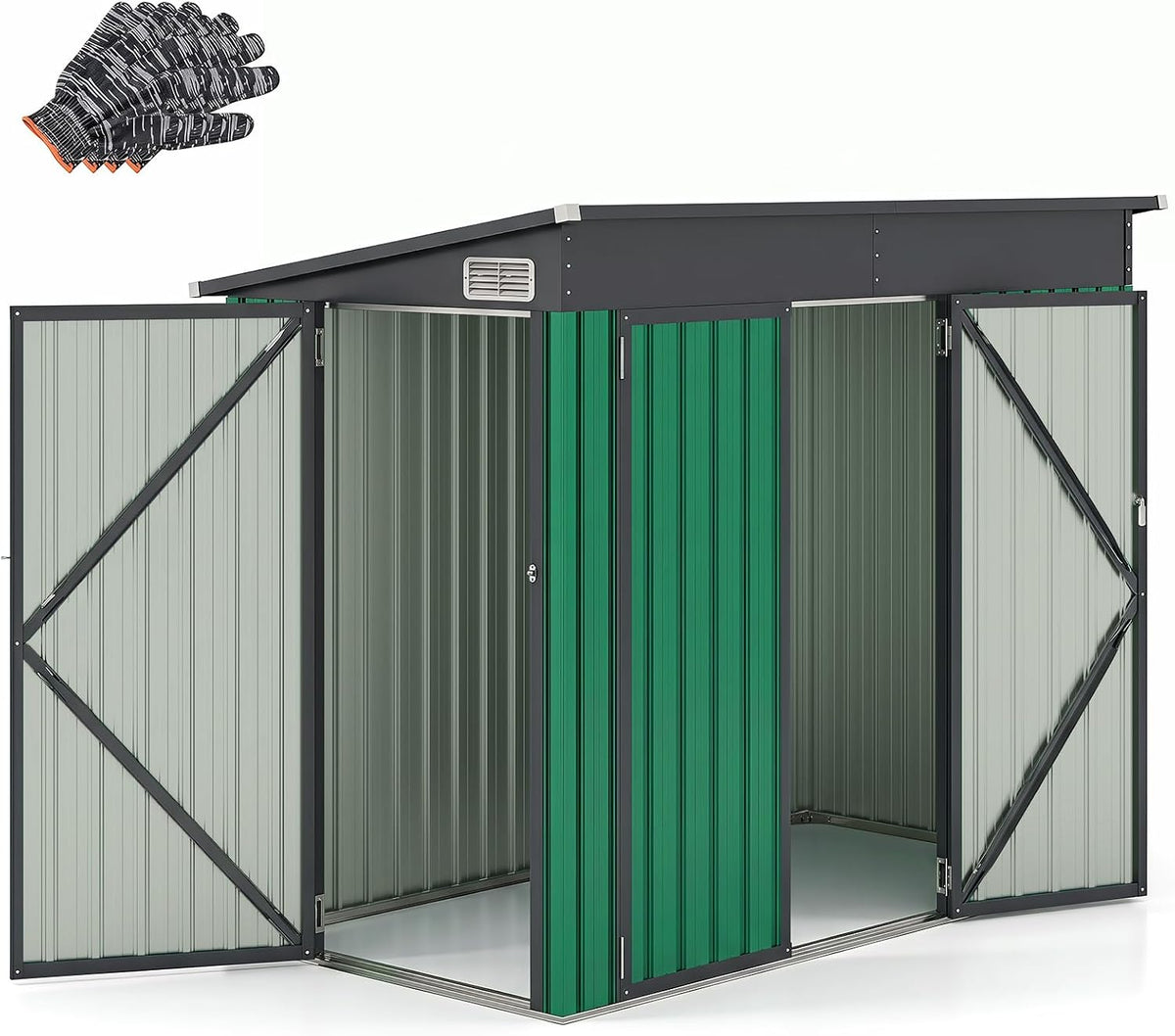 COSTWAY Cobertizos de almacenamiento, 235 × 117 × 185 cm, verde, para el jardín, 2.6m2