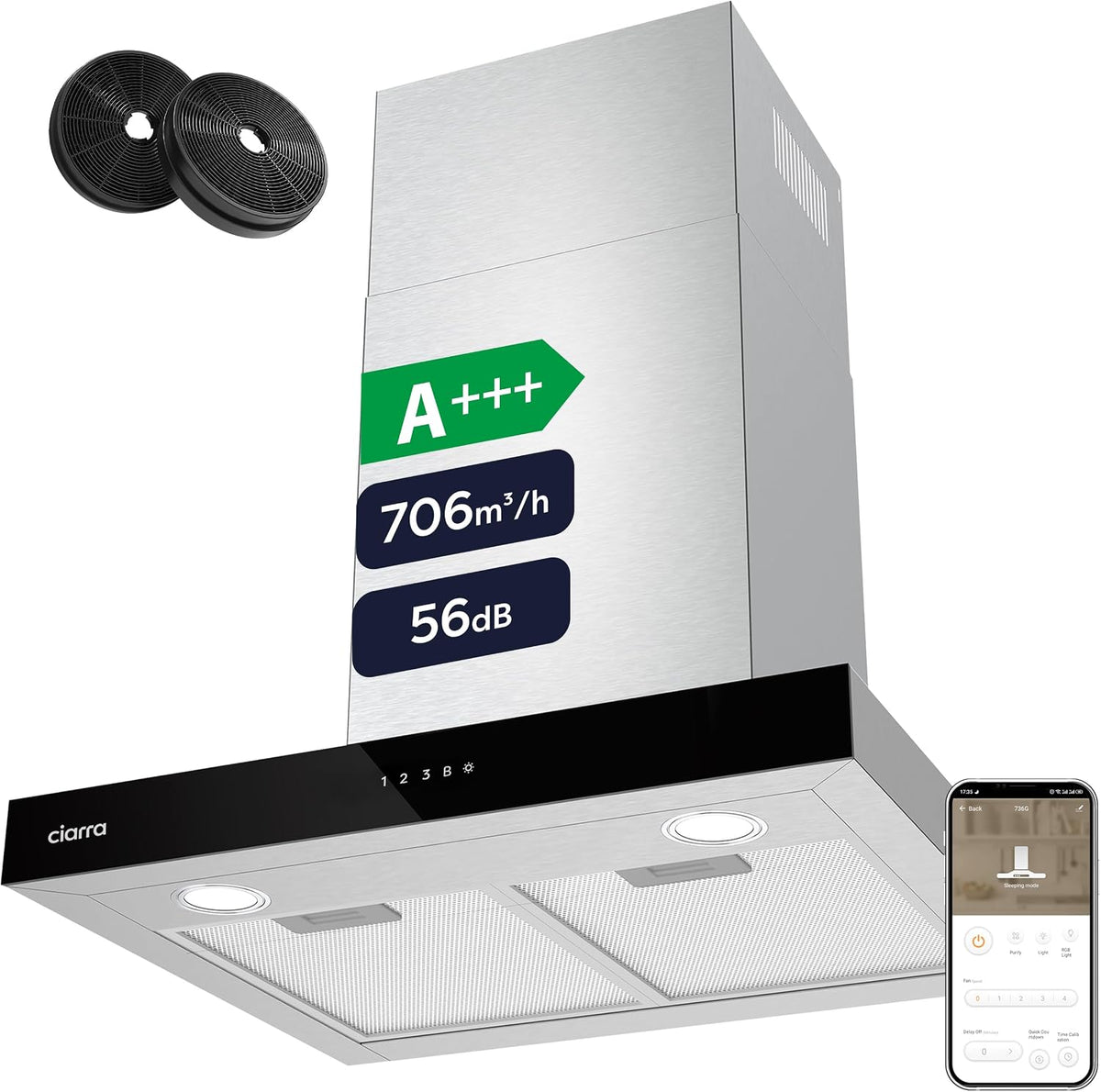 Campanas de pared CBCS6102, 60 cm, con WiFi, CIARRA